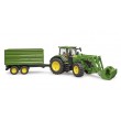 John Deere 7R 350 tractor with front loader and 2-axle trailer 03155 BRUDER