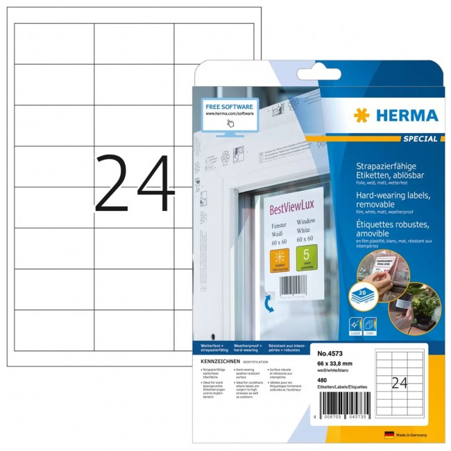 HERMA 4573 self-adhesive label Removable White 480 pc(s) HERMA 4573 self-adhesive label Removable White 480 pc(s)