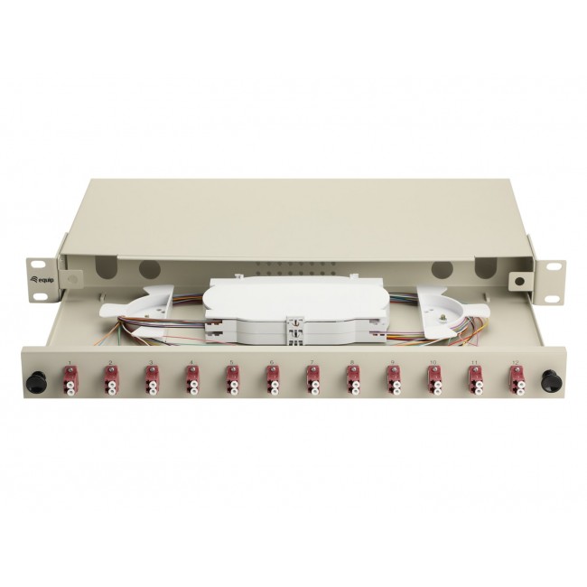 Equip 12-Port Fiber Optic Splice Box, LC Duplex, OM4, 1U, Equipped, Grey