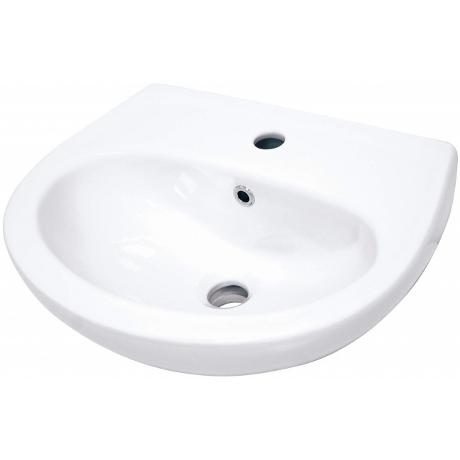 Wall-mounted ceramic washbasin with space for a tap Wall-mounted ceramic washbasin with space for a tap