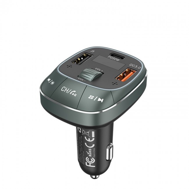 Vention 3-Port USB (C + A + A) Car Charger with FM Transmitter (30W/18W/5W) Black ABS Type Vention 3-Port USB (C + A + A) Car Charger with FM Transmitter (30W/18W/5W) Black ABS Type