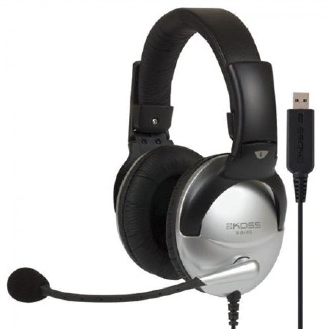 Koss SB45 USB Headset Wired Head-band Office/Call center Black, Silver