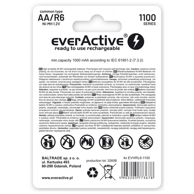 Rechargeable batteries everActive Ni-MH R6 AA 1100 mAh Infinity Line - 4 pieces