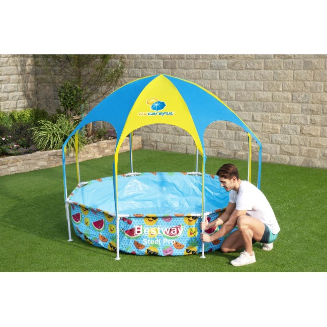 Bestway Steel Pro 2.44m x 51cm Splash-in-shade Play Pool, Orange/Yellow