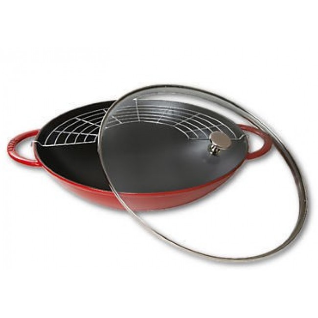Staub cast iron wok with lid - Red, 37 cm Staub cast iron wok with lid - Red, 37 cm
