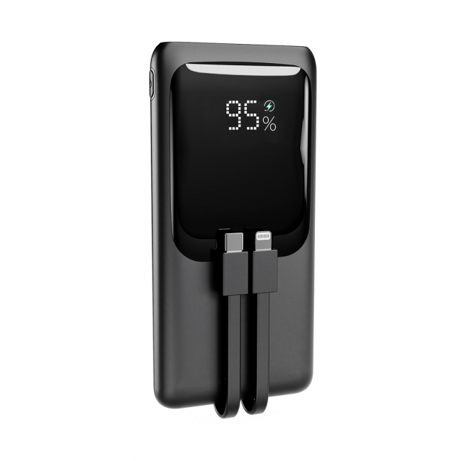 Gembird PB10-PD20-LCD-01 Fast charging power bank with integrated cables, 20W, 10000 mAh, black