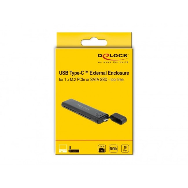 DeLOCK External USB Type-C Combo Enclosure for M.2 NVMe PCIe or SATA SSD - tool free