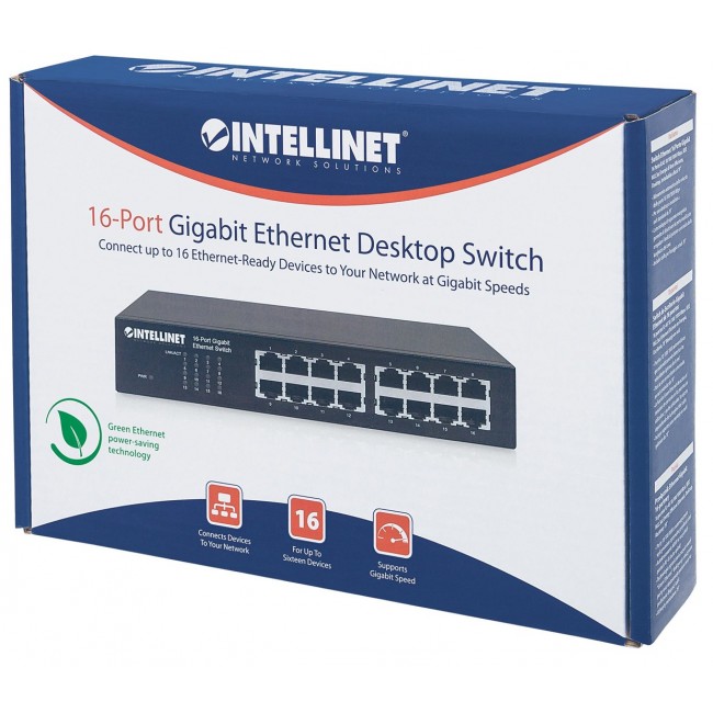 Intellinet 16-Port Gigabit Ethernet Switch, 16-Port RJ45 10/100/1000 Mbps, IEEE 802.3az Energy Efficient Ethernet, Desktop, 19