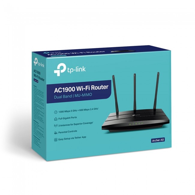 TP-Link Archer A8 wireless router Gigabit Ethernet Dual-band (2.4 GHz / 5 GHz) Black TP-Link Archer A8 wireless router Gigabit Ethernet Dual-band (2.4 GHz / 5 GHz) Black