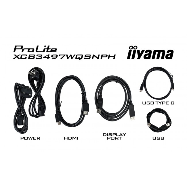 iiyama ProLite 34 VA UWQHD curved monitor with a built-in Windows Hello camera and microphone, USB-C Dock, LAN, KVM-Switch and 15cm height adjustable stand