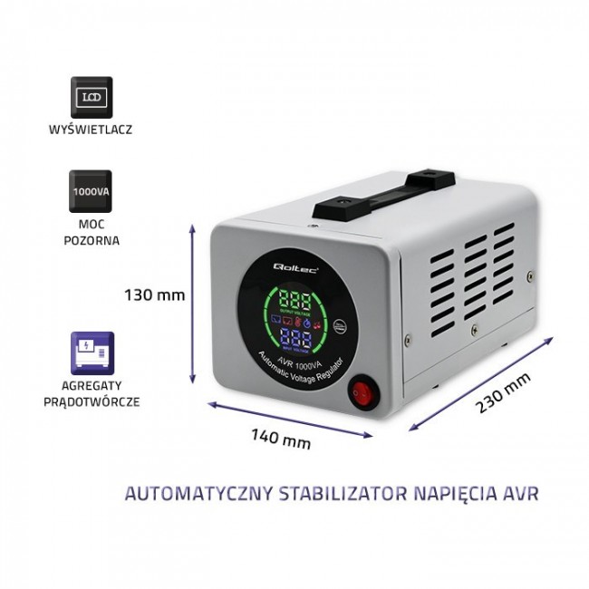 Qoltec 50723 Automatic Voltage Stabilizer AVR 1000VA