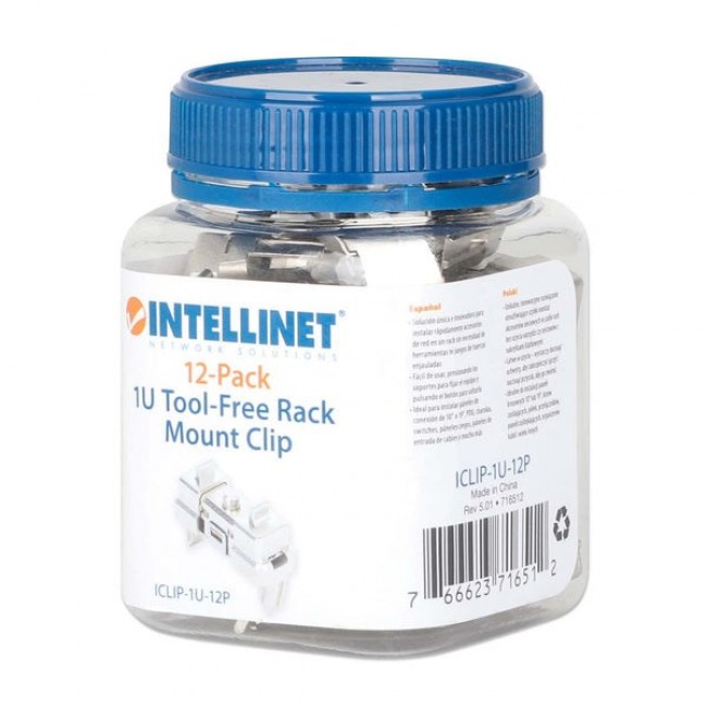 Intellinet 1U Tool-Free Rack Mount Clip (12-Pack), Innovative Solution to Easily Mount 1U Cabinet Accessories in a 10