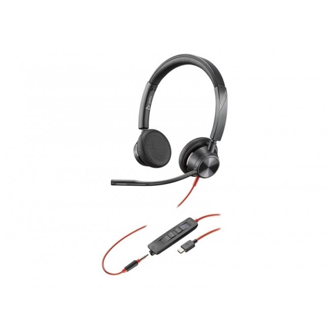 HP Poly Blackwire 3325 Stereo Microsoft Teams Certified USB-C Headset +3.5mm Plug +USB-C/A Adapter