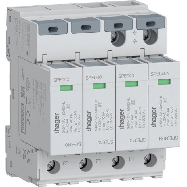 SPD Ogranicznik przepię T2 4P 3+1 sie TN-S/TT In 20kA Up?1,35kV SPE440 Hager