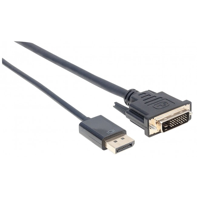 Manhattan DisplayPort 1.2a to DVI-D 24+1 Cable, 1080p@60Hz, 3m, Male to Male, Passive, Compatible with DVD-D, Black, Three Year Warranty, Equivalent to DP2DVIMM10.