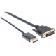 Manhattan DisplayPort 1.2a to DVI-D 24+1 Cable, 1080p@60Hz, 3m, Male to Male, Passive, Compatible with DVD-D, Black, Three Year Warranty, Equivalent to DP2DVIMM10.