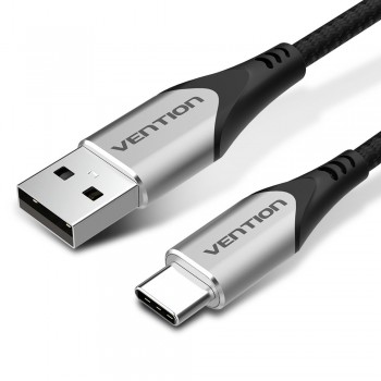 Vention Cotton Braided USB 2.0 A Male to C Male 3A Cable 1M Gray Aluminum Alloy Type