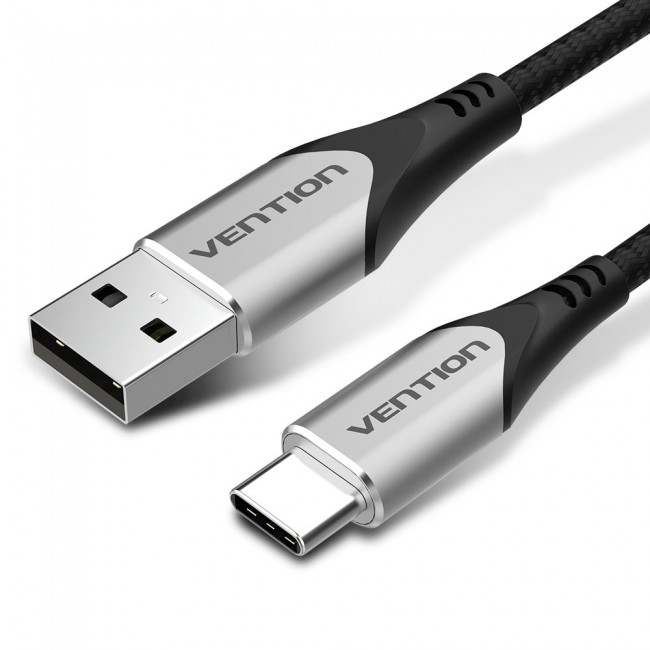Vention Cotton Braided USB 2.0 A Male to C Male 3A Cable 1M Gray Aluminum Alloy Type Vention Cotton Braided USB 2.0 A Male to C Male 3A Cable 1M Gray Aluminum Alloy Type