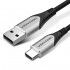 Vention Cotton Braided USB 2.0 A Male to C Male 3A Cable 1M Gray Aluminum Alloy Type