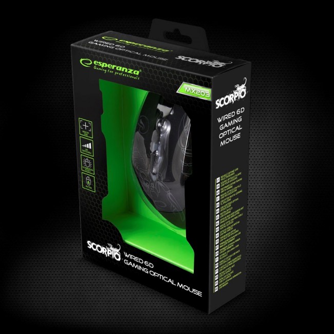 Esperanza EGM203B Scorpio mouse USB Type-A Optical 2400 DPI Right-hand