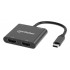 Manhattan USB-C to Dual HDMI and USB-A Adapter, Dual 4K@30Hz or Single 4K@60Hz, USB 2.0 USB-A Port (480 Mbps), Up to 100W USB-C Power Delivery Pass-Through, 15cm Cable, Black, Three Year Warranty