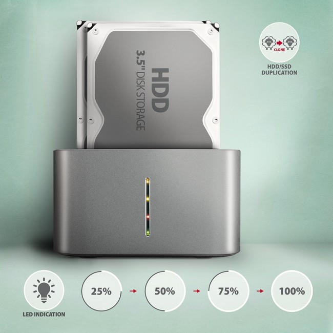 AXAGON ADSA-DC USB3.2 Gen1 - 2x SATA 6G CLONE DUAL HDD Dock Station ASMedia AXAGON ADSA-DC USB3.2 Gen1 - 2x SATA 6G CLONE DUAL HDD Dock Station ASMedia