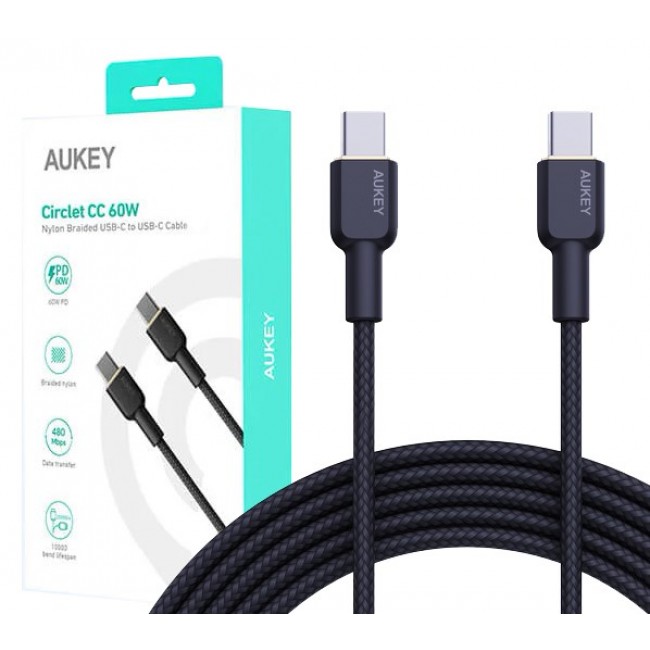 AUKEY CB-NCC1 USB-C Type-C Power Delivery PD 60W 3A 1m Nylon Black AUKEY CB-NCC1 USB-C Type-C Power Delivery PD 60W 3A 1m Nylon Black