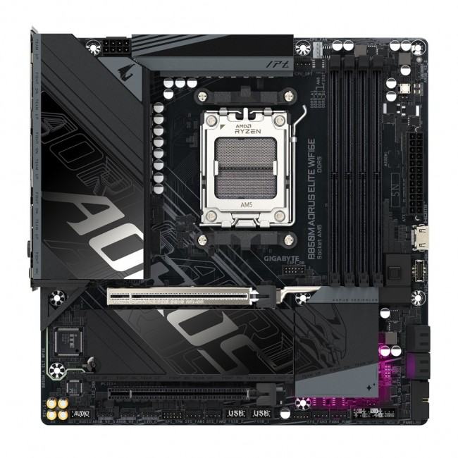 GIGABYTE B850M AORUS ELITE WIFI6E Motherboard - AMD Ryzen 9000 Series CPUs, 12+2+2 Phases Digital VRM, up to 8200MHz DDR5 (OC), 1xPCIe 5.0 + 1xPCIe 4.0 M.2, WIFI 6E, 2.5GbE LAN, USB 3.2 Gen 2