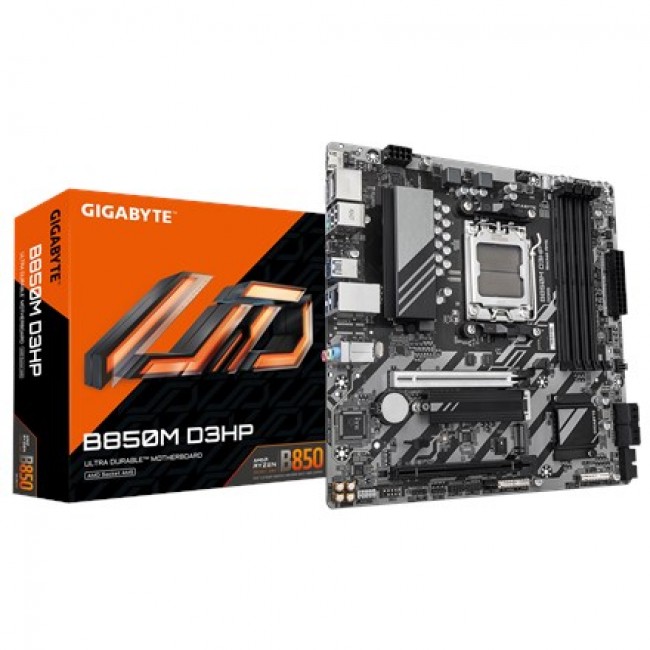 GIGABYTE B850M D3HP Motherboard - AMD Ryzen 9000 Series CPUs, 5+2+2 Phases Digital VRM, up to 8200MHz DDR5 (OC), 1xPCIe 5.0 + 1xPCIe 4.0 M.2, GbE LAN, USB 3.2 Gen 2 GIGABYTE B850M D3HP Motherboard - AMD Ryzen 9000 Series CPUs, 5+2+2 Phases Digital VRM, up to 8200MHz DDR5 (OC), 1xPCIe 5.0 + 1xPCIe 4.0 M.2, GbE LAN, USB 3.2 Gen 2