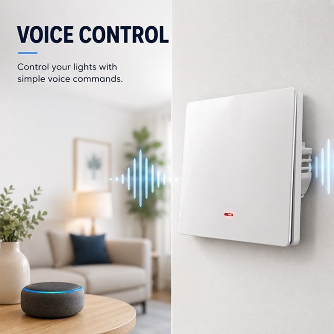 Qoltec 52719 Smart 1-Gang Light Switch | Wi-Fi | Timer | Tuya | Smart life | White
