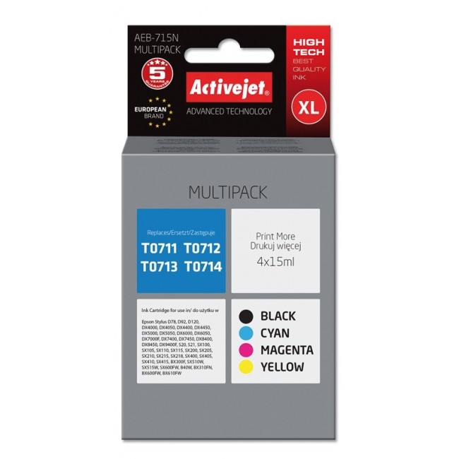 Activejet AEB-715N Ink (replacement for Epson T0715 Supreme 4 x 15 ml black, magenta, cyan, yellow)