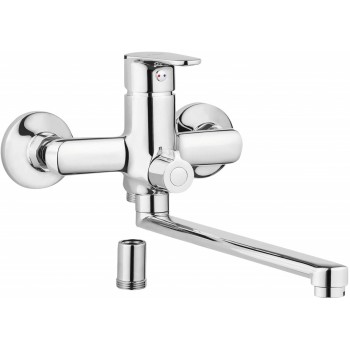 Wall-mounted bath basin faucet with long spout