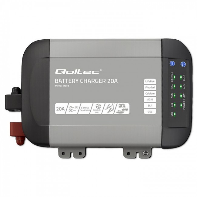 Qoltec Smart Monolith Battery Charger for LiFePO4 AGM GEL SLA batteries | 20A | 24V