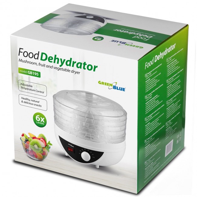 GreenBlue mushroom, vegetable and fruit dryer, 250W power, very quiet, 5 sieves, GB195 GreenBlue mushroom, vegetable and fruit dryer, 250W power, very quiet, 5 sieves, GB195