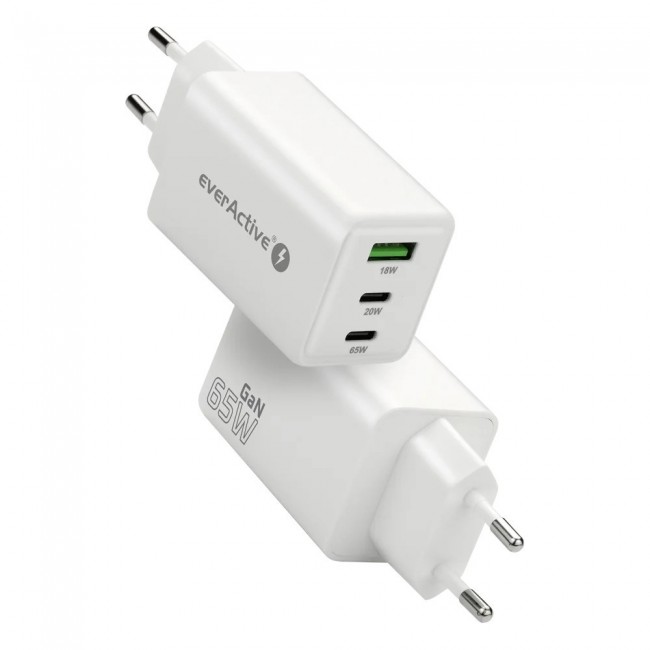 Charger GaN 1 x USB, 2 x USB-C Quick Charge 4+ 65W white Charger GaN 1 x USB, 2 x USB-C Quick Charge 4+ 65W white