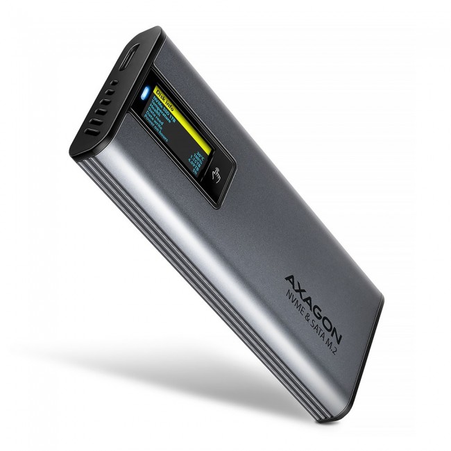 Axagon EEM2-SD2 USB-C 10Gbps - M.2 NVMe & SATA SSD DISPLAY box