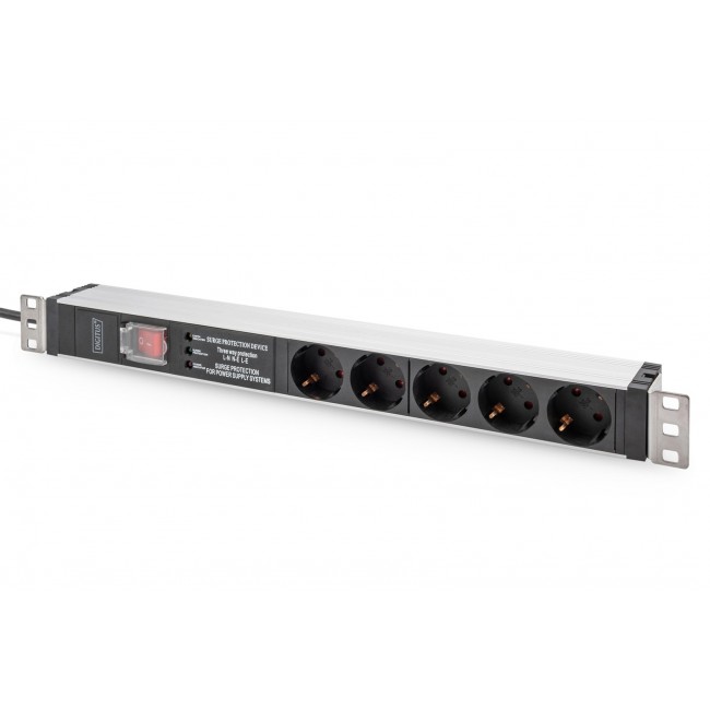 Digitus Socket strip with aluminum profile and switch, surge protection, integrated line filter, 5-way safety sockets, 2 m cable safety plug Digitus Socket strip with aluminum profile and switch, surge protection, integrated line filter, 5-way safety sockets, 2 m cable safety plug
