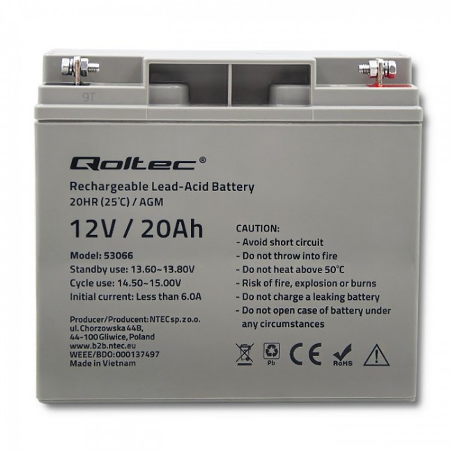 Qoltec 53066 UPS battery Sealed Lead Acid (VRLA) 12 V 20 Ah