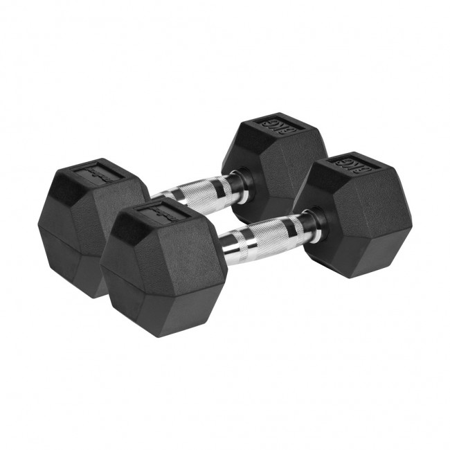 Rubberized cast iron dumbbells HEX 2x6 kg REBEL ACTIVE Rubberized cast iron dumbbells HEX 2x6 kg REBEL ACTIVE