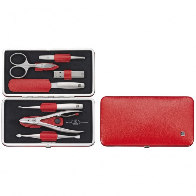 Zwilling Twinox Travel Set Red Leather Case, 7 Pieces - Red Zwilling Twinox Travel Set Red Leather Case, 7 Pieces - Red