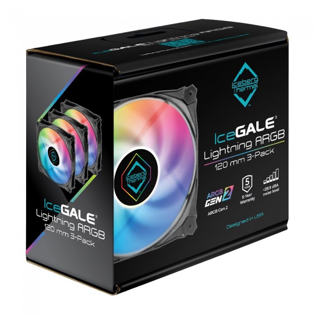 Iceberg Thermal IceGALE Lightning ARGB Computer case Fan 12 cm Black 3 pc(s) Iceberg Thermal IceGALE Lightning ARGB Computer case Fan 12 cm Black 3 pc(s)