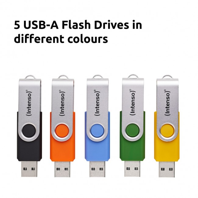Intenso 5 x USB flash drive Office Line, 64 GB, USB-A, 3.2 Gen 1x1, assorted colors