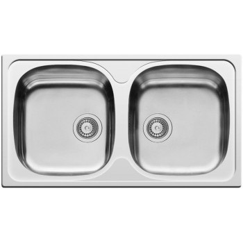 Pyramis E78 2B 100138801 (78 x 43.5 cm) Polished stainless steel sink, 2 bowls, silver