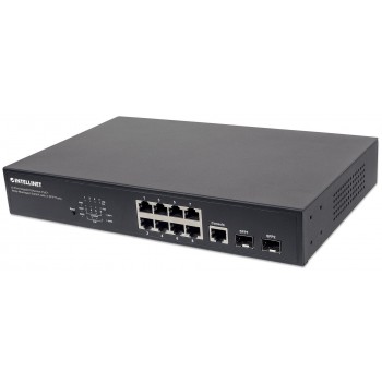 Intellinet 8-Port Gigabit Ethernet PoE+ Web-Managed Switch with 2 SFP Ports, IEEE 802.3at/af Power over Ethernet (PoE+/PoE) Compliant, 140 W, Endspan, Desktop, 19