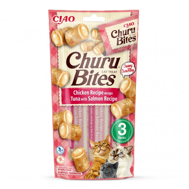 INABA Churu Bites Chicken with tuna and salmon - cat treats - 3x10 g INABA Churu Bites Chicken with tuna and salmon - cat treats - 3x10 g