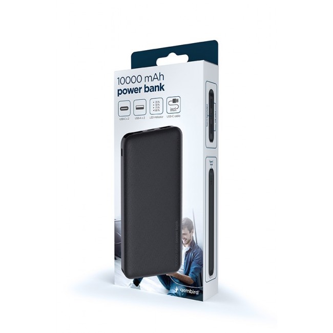 Gembird PB10-02 power bank Lithium Polymer (LiPo) 10000 mAh Black Gembird PB10-02 power bank Lithium Polymer (LiPo) 10000 mAh Black