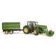 John Deere 7R 350 tractor with front loader and 2-axle trailer 03155 BRUDER