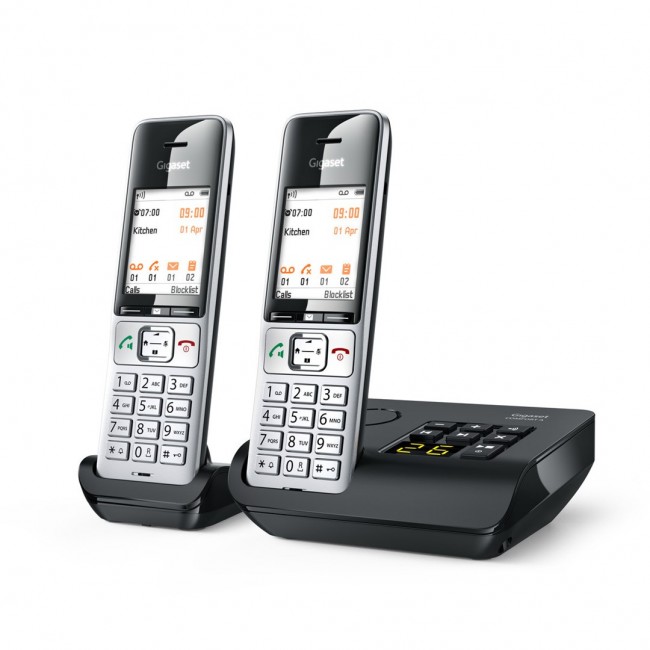 Gigaset COMFORT 500A duo Analog/DECT telephone Caller ID Black, Silver
