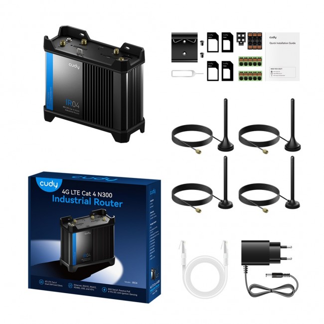 Cudy 4G LTE Cat 4 N300 Industrial Wi-Fi Router, IR04 1.0 Cellular network router