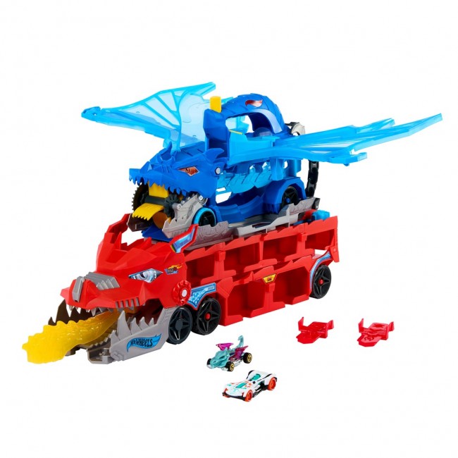 Hot Wheels City Ultimate Dual Dragon Transporter & 2 1:64 Scale Toy Cars Hot Wheels City Ultimate Dual Dragon Transporter & 2 1:64 Scale Toy Cars